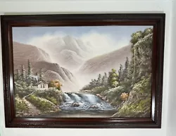 Buy R Boren Oil Painting Landscape Mountain View Cabin River Waterfall Side Framed • 246.27£