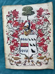 Buy Antique Original Heraldic Painting On Vellum Fleur De Lis, Birds, Lion & Tree • 149.90£