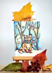 Buy ACEO Original Miniature Watercolour Painting, Art Card, Animal Cat Winter Forest • 10.99£