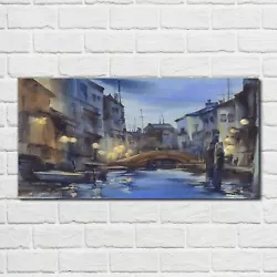 Buy Glass Print 100x50 Painting Bridge Boats River City Picture Wall Art Home Decor  • 89.99£