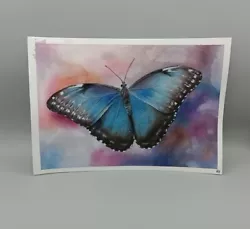 Buy Handpainted Original Blue Morpho Butterfly Painting A4 Size Morpho Menelaus • 70£
