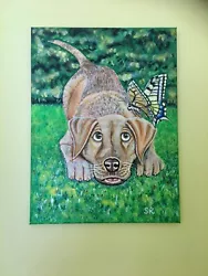 Buy Beautiful Painting Of Puppy And Butterfly On Canvas. 30x40. Signed Bv Sue Reeves • 50£