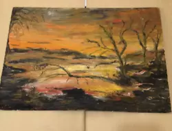 Buy Original  Acrylic Landscape With Lake Sunset Scene • 8£