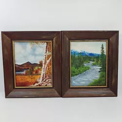 Buy Original Pair Of Framed Paintings Mountains Stream Forest Trees Fall Summer • 20.83£