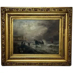Buy Oil Painting Marine Fishermen Unloading Catch Stormy Sea By Sarah Louisa Kilpack • 5,200£