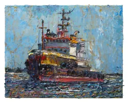 Buy Print Of Painting Pop Art█signed█boat█oil█a Ocean█painting█tugboat Ship Sails On • 103.36£