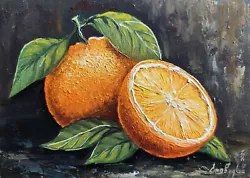 Buy Orange Original Oil Painting, Minimalistic Juicy Still Life Masterpiece Artwork • 39.31£