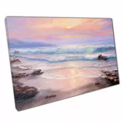 Buy Beautiful Pink Purple Cloudy Sunset Seashore Impressionism Oil Painting Style • 10.78£