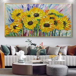 Buy Mintura Hand Painted Knife Sunflower Oil Paintings On Canvas Room Decor Wall Art • 29.27£