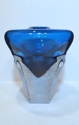 Buy 1995 Signed Textured & Faceted Sommerso Blue Art Glass Vase Possibly Murano • 71.09£
