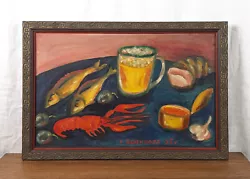 Buy Still Life With Beer, Fish, Crayfish, Caviar, Kitchen Wall Art, Oil Painting • 224.44£
