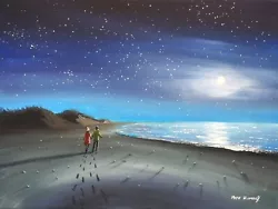 Buy Pete Rumney Art Original Painting Under A Thousand Stars Moon Blue Beach Walk • 149£