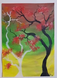 Buy Tree Sunset Painting Original Signed Size A4 Colourful  • 11£