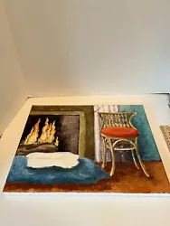 Buy Painting Of A Chair By A Fireplace Folk Art Unsigned Acrylic Ready To Frame • 111.97£
