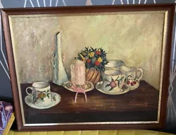 Buy Vintage Rustic Mid Century Still Life Oil Painting On Board Framed • 45£