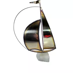 Buy Vtg MCM Mario Jason Handmade Brass Sailboat Sculpture Marble Quartz Base Signed • 20.71£