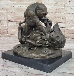 Buy Collector Edition Wildlife Art: Masson`s Gorilla Vs. Lion Battle Sculpture Statu • 1,034.65£