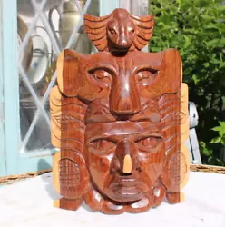 Buy South American Tribal Head Wood Hand Carved Art Painted Decorative • 107.48£