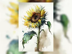 Buy Sunlit Glow: Vibrant Sunflower Watercolor Painting Print 5  X 7  • 4.99£