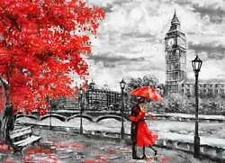 Buy London Oil Painting Artwork Big Ben Red Umbrella LOP01 POSTER PRINT FRAME OPTION • 3.99£