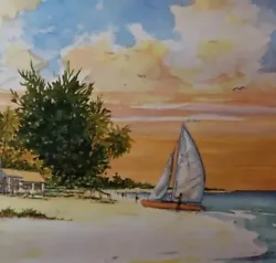 Buy Beach Sailing Boat Seascape Marine Coastal Original Art Watercolour Painting  • 14.50£