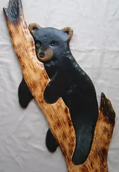 Buy Black Bear Wood Carving Sculpture Home Decor Cub Chainsaw Cabin Wall Art • 136.85£