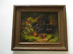 Buy Antique 19th Century Oil Painting Butterfly Landscape Grapes Still Life 1870's • 552.82£