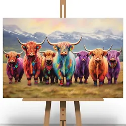 Buy Colourful Highland Cow Canvas Print Picture Gift Scottish Wall Art Bright LGBTQ+ • 13.99£