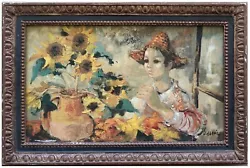 Buy Jean Abadie: Girl With Sunflowers In Vase / French Modern Oil • 708.75£