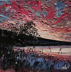Buy Red Sky Landscape Oil Painting Vivek Mandalia Impressionism 8x8 Original Signed • 0.99£