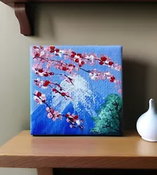 Buy Mount Fuji, Cherry Blossom Landscape Original Acrylic Painting On Mini Canvas • 11.25£