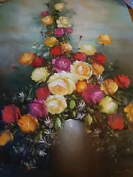 Buy Antique Original Oil Canvas  Painting - Flowers In Vase - Signed • 49£