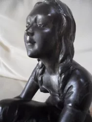 Buy ANTIQUE BEAUTIFUL ART DECO STATUE GIRL WITH HER CAT Signed B.Sollazzini 1920 • 127.85£