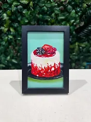 Buy Cake Oil Painting- Original Fruity FRAMED Realistism Dessert Art Strawberry Sale • 60£
