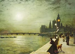 Buy JOHN ATKINSON GRIMSHAW CANVAS PICTURE PRINT WALL ART - Reflections On The Thames • 17.95£