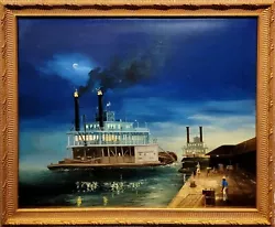 Buy Mississippi River Paddle Steam Cruise Boat Leaving The Dock-19th Century Oil • 3,276.20£