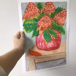 Buy Farmers Market Protea Flower Oil Pastel Paper Unframed Original Art By Kim Magee • 19.36£