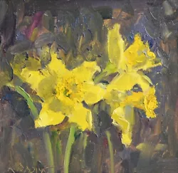 Buy Oil Painting Flowers, A Small Oil Painting Of Daffodils . • 60£