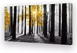 Buy S06350 Wall Art Canvas Painting Yellow Tree In Black And White Sunshine Foggy Fo • 58.70£