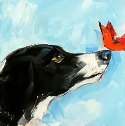 Buy Original Oil Painting Dog And Butterfly Animal Pet Portrait Impressionism Signed • 28.20£