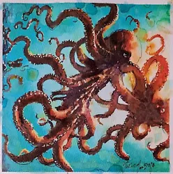 Buy Original Mario Mendoza Octopus Sepia Fish Sea Watercolour Painting Art Mask  • 95£