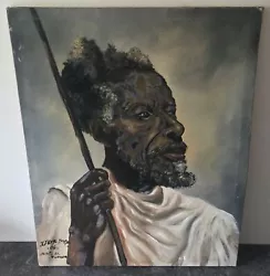 Buy 1960s Oil On Canvas African WARRIOR CHIEF WATUSI RWANDA TENGE JOSEPH • 200£