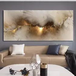 Buy Classic Abstract Wall Art - Gray Yellow Clouds Color Blocking Paintings For Home • 11.99£