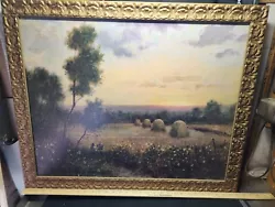 Buy Vintage Art Litho On Board Painting Muller Haystacks Rainbow Sky Landscape  • 163.01£