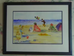 Buy Vintage Framed 1990s Watercolour Painting Of Edwardian Beach Scene • 18£