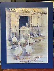 Buy Original Watercolour Painting Rural Scene Farm With Gooses & Cat Mount & Signed • 20£