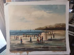Buy STEVE WINSKY (after) BEACH SCENE Original Repro Hand Painted On Canvas 20 X24  • 124.02£