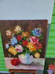 Buy Hand Painted Pink Red Blue Roses Floral Oil Painting   16  X20  Shabby Cottage • 128.67£