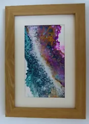 Buy Original Abstract Fluid Art Painting Framed In Oak Effect Frame With Cream Mount • 16.99£