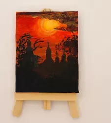 Buy Tiny Original Acrylic Painting Wth Easel Sunset 3`x4` Inches • 22£
